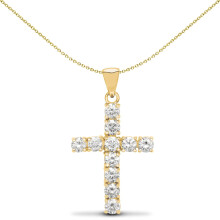 Jewelco London Ladies Solid 9ct Yellow Gold 4 Claw Set Round G i1 1ct Diamond Eternity Cross Pendant - 9X023