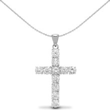 Jewelco London Ladies Solid 9ct White Gold 4 Claw Set Round G i1 2ct Diamond Eternity Cross Pendant - 9X026