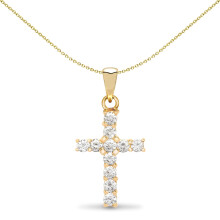 Jewelco London Ladies Solid 9ct Yellow Gold 4 Claw Set Round G i1 0.5ct Diamond Eternity Cross Pendant - 9X022