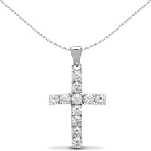 Jewelco London Ladies Solid 9ct White Gold 4 Claw Set Round G i1 1ct Diamond Eternity Cross Pendant - 9X025