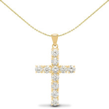 Jewelco London Ladies Solid 9ct Yellow Gold 4 Claw Set Round G i1 2ct Diamond Eternity Cross Pendant - 9X096
