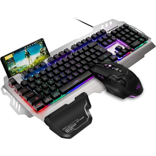 Gaming Keyboard and Mouse Sets, Backlit Rainbow Ergonomic Wired Keyboard & Mouse