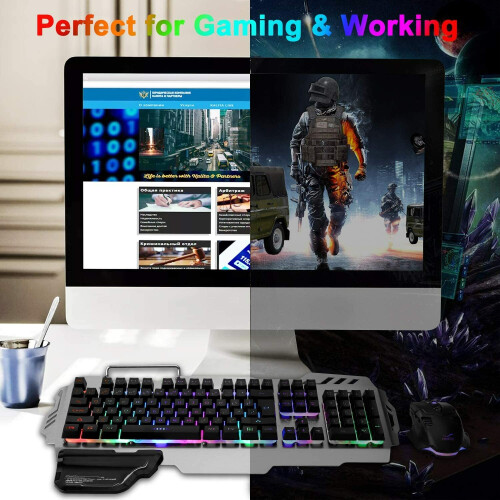 Gaming Keyboard and Mouse Sets, Backlit Rainbow Ergonomic Wired Keyboard & Mouse 2