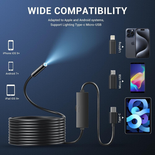 1080P Endoscope Inspection Camera Borescope Snake 1.5M For IOS iPhone / Android 1