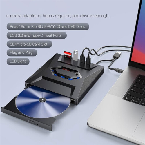 External Blu Ray Drive Burner,Portable Bluray Player Writer,CD Burner,DVD & CD-ROM,External Blu-Ray Drive for PC Laptop 1