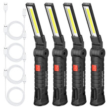 4 Stuks Oplaadbare COB-Werklampen met Magnetische Voet, 360 Draaibaar, LED-Verlichting met Magnetische Voet en Haak voor Autoreparaties en