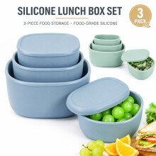 Ensemble de 3 Boîtes à Lunch Bento en Silicone pour la Conservation des Aliments, Compatibles avec le Micro-Ondes, Peu Encombrantes, Beiges