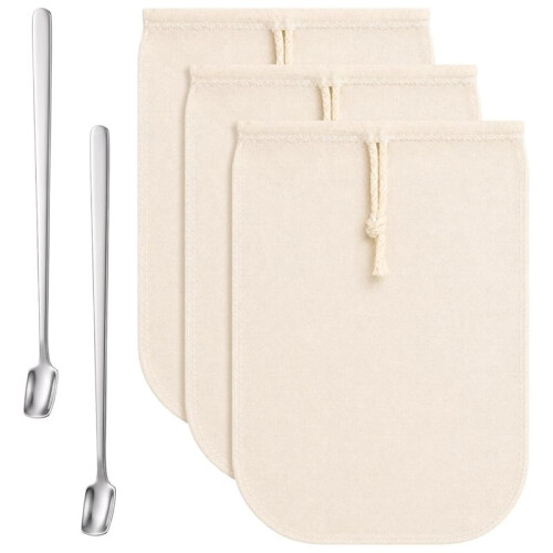 3 Pezzi di Sacchetti Riutilizzabili per Caffè Freddo con 2 Cucchiaini per Mescolare, Sacchetti per Caffè Freddo per Caffè Freddo e Tè Sfuso