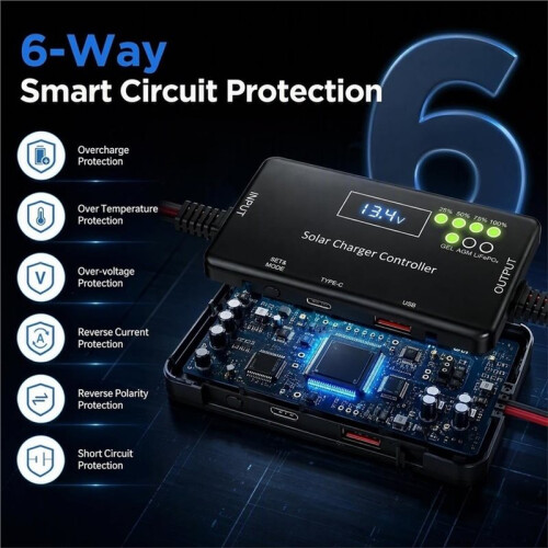 MPPT Solar Charge Controller 12V, 10A Solar Panel Controller for LiFePO4 Compatible with AGM, Gel, Flooded Batteries 2