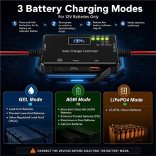 Regolatore di Carica Solare MPPT 12V, 10A per Pannelli Solari, Compatibile con Batterie LiFePO4, AGM, Gel e A Elettrolita Liquido.