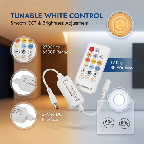 17 Keys  RF 2-Wire CCT Controller 2 Wire CCT LED Strip Controller for Two-Wire Tunable White LED Light Strip 1