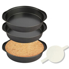 3Pcs Round Cake Pan Set with 50Pcs Parchment Paper, Carbon Steel Bakeware, Dishwasher Safe