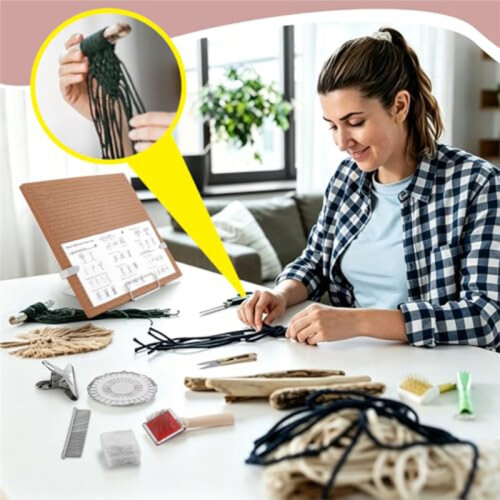 108Pcs Macrame Kit,Macrame Board and Pins Double Sided Grids Handmade Braiding Making Board Metal Adjustable Holder 2