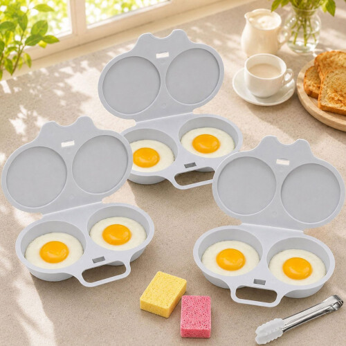 Cuiseur à Œufs pour Micro-Ondes à Double Cavité, Blanc, pour une Cuisson Rapide Sans Huile 1