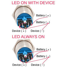 LED-Ringschalter, 22 mm, 12-24 V, Rückstellbar, 1 Schließer + 1 Öffner, Vandalensicher, Wasserdicht, Aus Metall, mit Verriegelung und