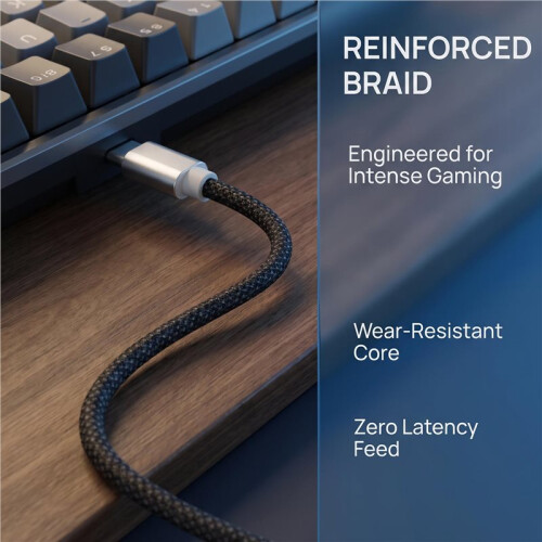 1.7m Dual-Device 2-in-1 Braided Cable Suitable for Gaming Keyboard & Mouse Black