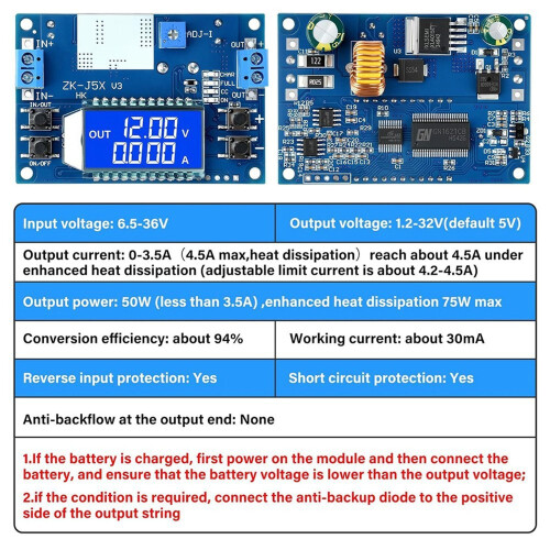 Adjustable Buck Converter 6.5-36V to 1.2-32V 5A Step Down Power Supply with LCD Display, 2-Pack 1