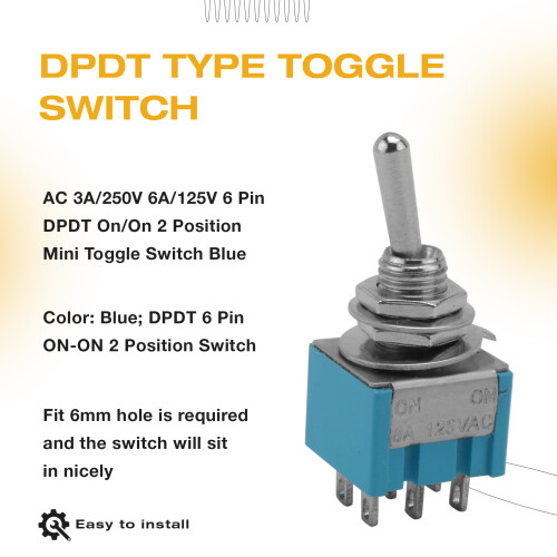 AC 3A/250V 6A/125V 6 Pin DPDT / 2 Position  Toggle 1