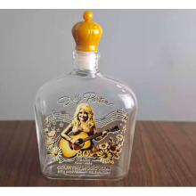 (B) Dolly Parton Premium Country Music Themed Whiskey Decanter, Handcrafted Clear Glass Liquor Bottle With Guitar & Floral Relief