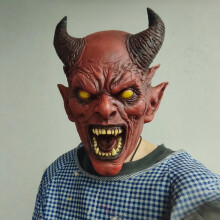 Scary Horned Demon Mask Full Head Latex Devil Mask Horror Halloween Cosplay Masks Costume Party Carnival Haunted House P