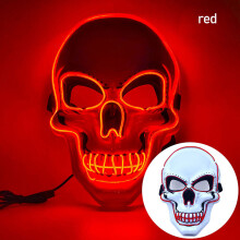 (C-1) LED Skull Mask Halloween Glowing Light Up Neon Skull Face Mask Horror Cosplay Party Mask for Adults Men Women Carnival R