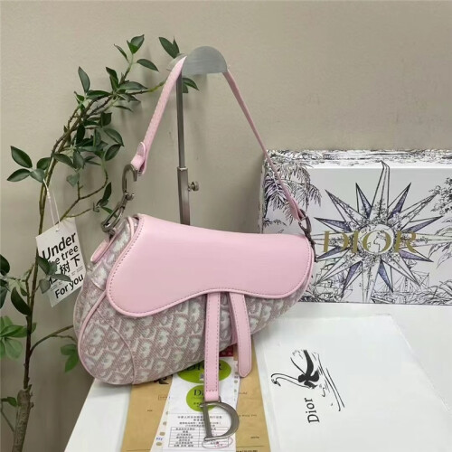 (Pink) Retro stitched saddle bag with box