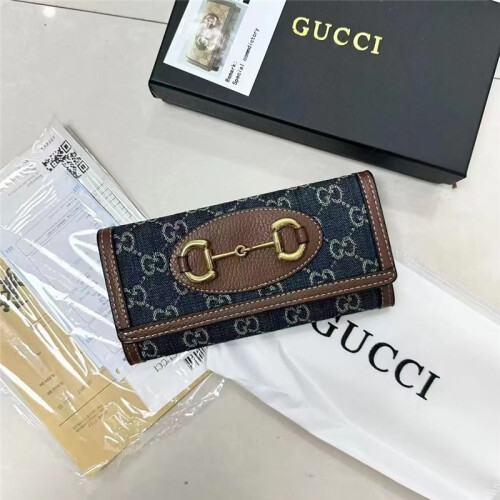 (Blue) Retro presbyopic long flip wallet with box