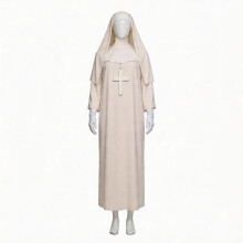 (24021y white nun, L) Nun Cosplay Costume Off-White Role Play Outfit Halloween The Conjuring COS Suit