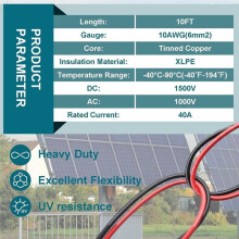 Przewód Przedłużający do Paneli Słonecznych 10AWG, 10-Stopowy Przewód Solarny Ze Złączami, Ze Złączami Męskimi i Żeńskimi, Wodoodporny