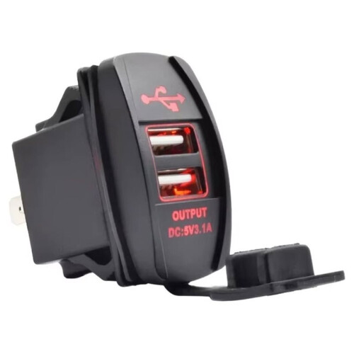 Dual USB Port Car Fast Power Charger Socket 3.1A Rectangular Waterproof Dustproof Adapter 12V for Mobile