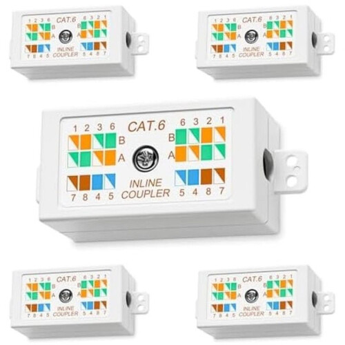 VCE Cat6 Ethernet Junction Box 5 Pack, Network Splice Connector for Cat6 Cables, RJ45 Ethernet Inline Coupler 1
