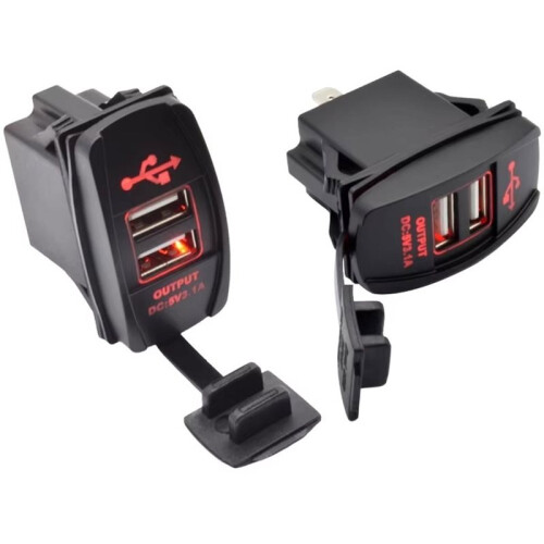 Dual USB Port Car Fast Power Charger Socket 3.1A Rectangular Waterproof Dustproof Adapter 12V for Mobile 1
