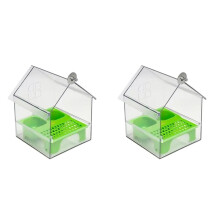 2X Comedero/Bebedero Transparente para Periquitos y Pinzones, Ideal para Patio, Balcón, Valla o Jardín.