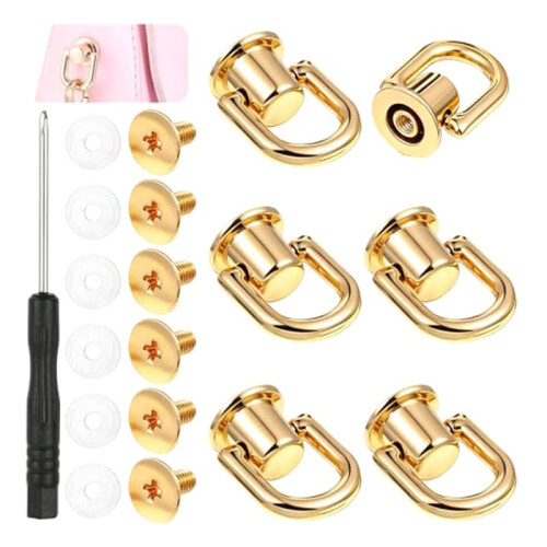 Conjunto de 6 Argolas em D Giratórias de 360 Graus para Bolsas de Couro. 2