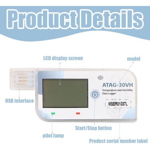 180 Days Temperature and Humidity Data Logger Waterproof USB Logger PDF Report LCD Display for Transport Storage