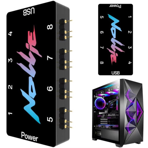 NOLLIE 5V 3PIN ARGB Controller 8  Addressable ARGB Splitter ARGB Fan HUB Controller for Motherboard Interface 1