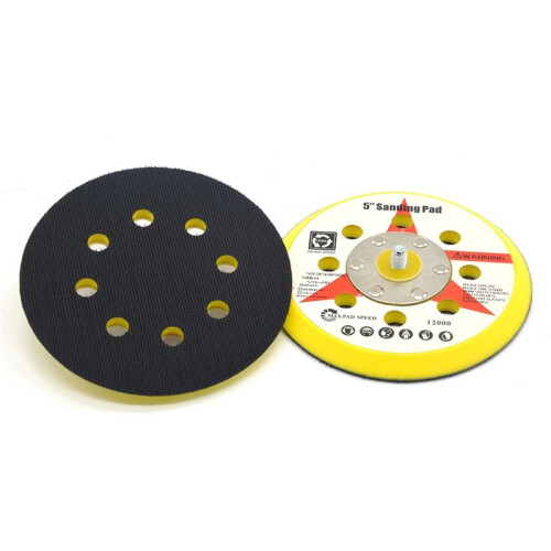 Lixadeira Orbital Aleatória Pneumática de 5 Polegadas com 8 Furos, Suporte de Adesivo de Nylon e Rosca 5/16"-24