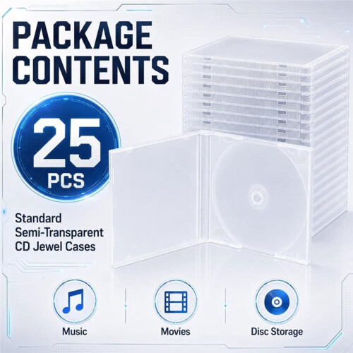 25 Pack 10.4mm Cd Cases Clear Blank Cd Storage Single Jewel Case, Blank Cd Protector Case Replacement 2