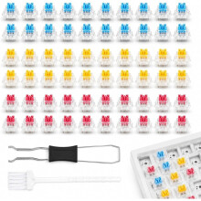 Juego de 60 Pulsadores de Teclado con Pinzas y Pincel, Pulsadores para Impresión 3D, Interruptores de Teclado Azul + Amarillo + Rojo