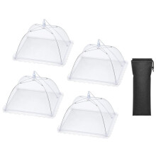 Food Dust Cover 4 Pcs, Foldable Mesh Cloth Food Tent Bowel Cover for Dust Proof Protection Includes 1 Drawstring Bag
