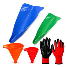 Oil Funnel Kit with Work Gloves - Includes 2 Flexible Funnels and 2Collapsible Silicone Funnel for Vehicle Maintenance