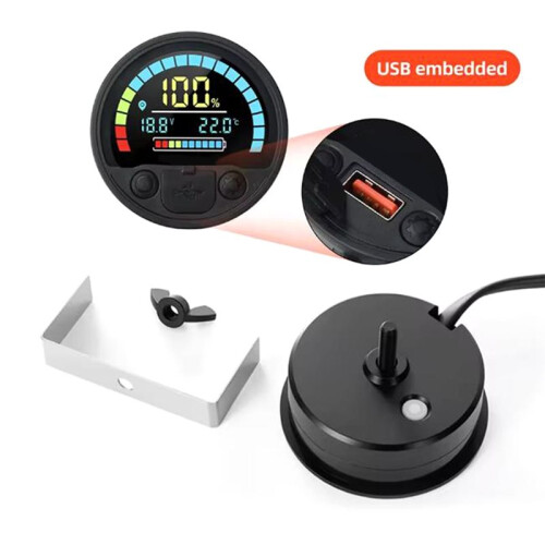 Round Digital LCD  8-30V Voltmeter and Battery Level Indicator with USB Output for Lead-Acid/Lithium Iron 1