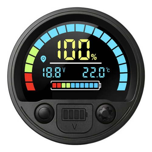 Round Digital LCD  8-30V Voltmeter and Battery Level Indicator with USB Output for Lead-Acid/Lithium Iron 2