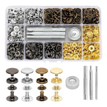 480Pcs Snap Fasteners Kit Stainless Steel Snaps Button Heavy Duty Press Studs Cap for Leather Fabric Clothing DIY