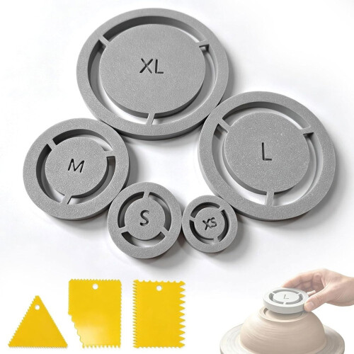 8 Pcs Pottery Foot Tool with Plastic ClayScraper, Ceramic Clay Base Aligner, Aligned Pottery Foot Template Molde