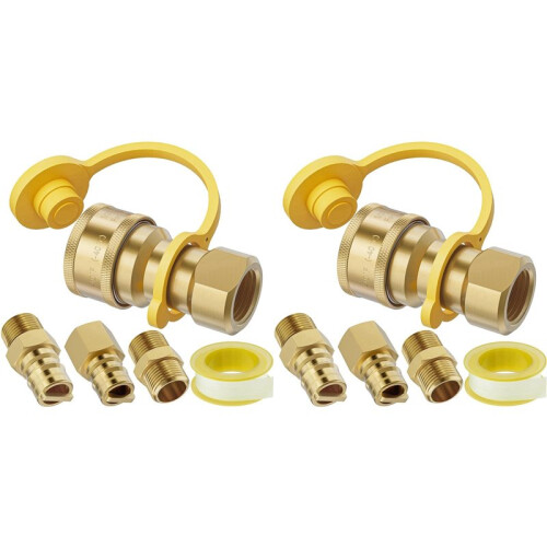 1/2 Inch Natural Gas Quick Connect Fitting Set, Propane Quick Connect Fittings, 8 Pcs Solid Brass Kit