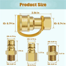 1/2 Inch Natural Gas Quick Connect Fitting Set, Propane Quick Connect Fittings, 8 Pcs Solid Brass Kit