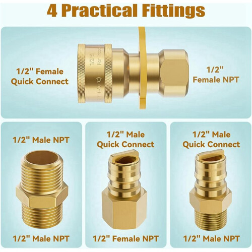 1/2 Inch Natural Gas Quick Connect Fitting Set, Propane Quick Connect Fittings, 8 Pcs Solid Brass Kit 2