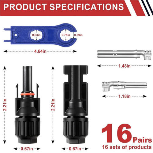64 PCS Solar Panel Connectors 32 Pairs Male/Female + 4 Wrenches Solar Connectors,for Solar Power 2