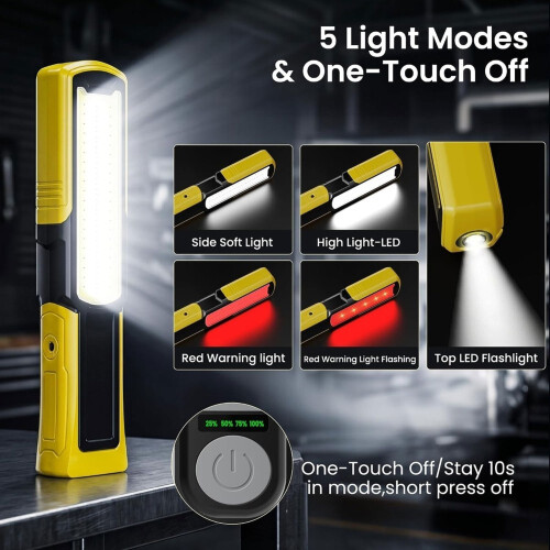 Magnetic Rechargeable Flashlight, LED Underhood Work Light for Mechanics 180 Rotating Base, Side Magnet, Hidden Hook A 2